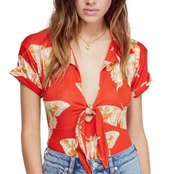 FREE PEOPLE READY SET SAIL BUTTERFLY CROP TOP - Picture 1 of 4